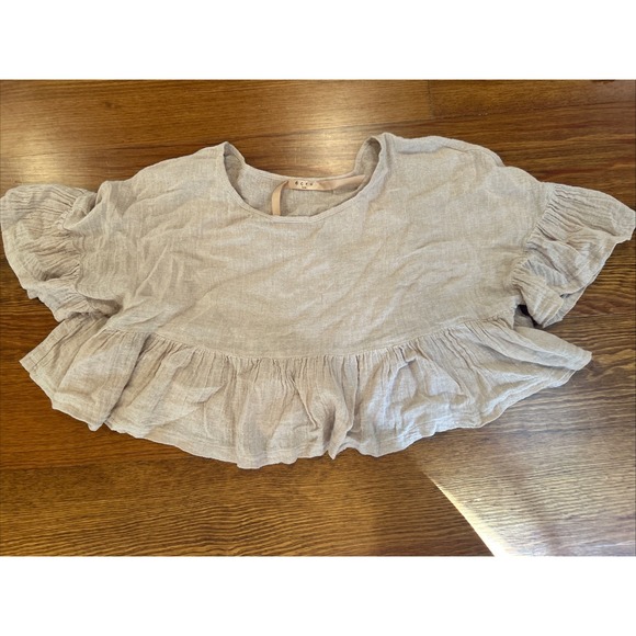 Ecru Lab Cropped Ruffle Linen Shirt S/M - Picture 2 of 5